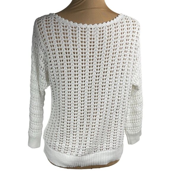 Free People Boomerang Sweater White Crochet 3/4 Sleeve Open Knit Size M Medium F - Picture 3 of 8